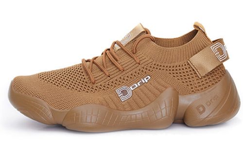 Liquid Brown athletic sneaker with mesh knit upper, chunky sole, and "Drip" branding on side and strap.