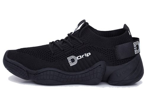 Black Likwidz Onyx sneaker with mesh upper, lace-up front, and "D drip" logo on the side and heel.