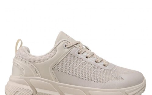 Beige low-top sneaker with textured sole and mesh accents, shown in a side view on a white background.