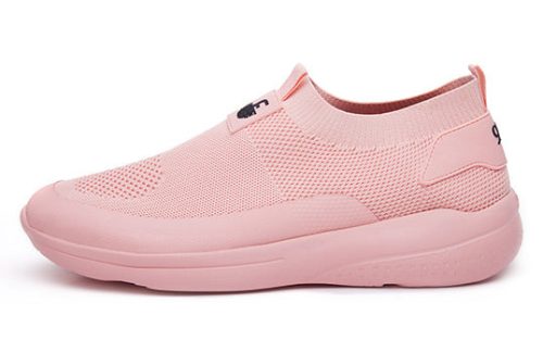 Root of Fame Charred Salmon sneaker in light pink, side view showcasing breathable mesh and sporty design.