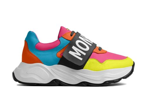Valle Fluo Runner sneaker with colorful neon panels, chunky white sole, and bold MONCLER strap.